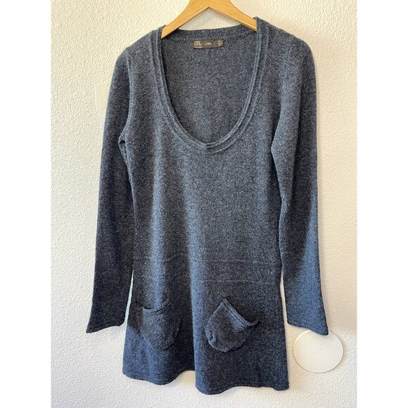 Zara Charcoal Gray U Neck Wool & Cashmere Y2K Style Sweater Mini Dress Medium - Picture 2 of 9